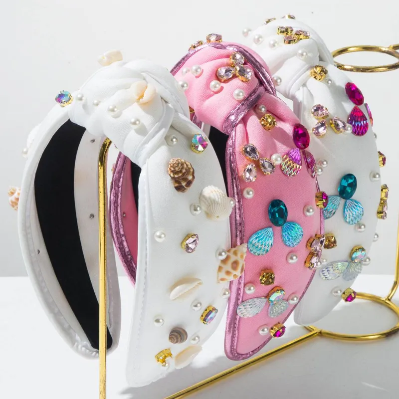 Seaside Vacation Headband with Pearl Diamond Rhinestone Shell Conch sold by CRAVE by Frederick Wilhelm