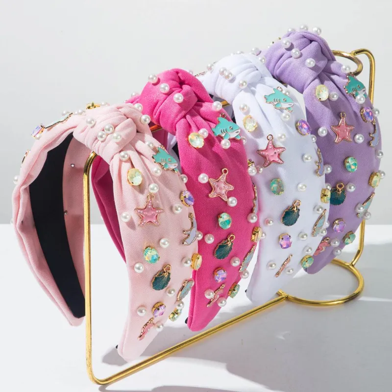 Ocean Knotted Headband with Pearl Rhinestone Starfish Shark Shell sold by CRAVE by Frederick Wilhelm