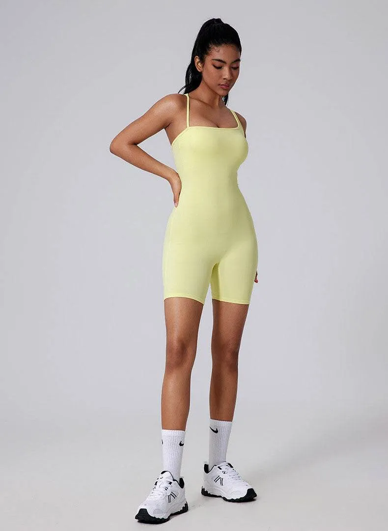 Asymmetric Straps Yoga Shorts Romper Bodysuit sold by CRAVE by Frederick Wilhelm product image thumbnail 4