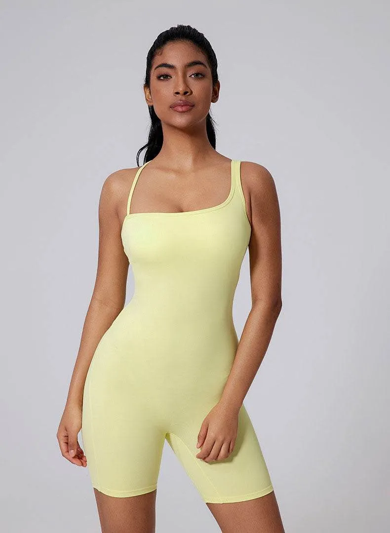 Asymmetric Straps Yoga Shorts Romper Bodysuit sold by CRAVE by Frederick Wilhelm