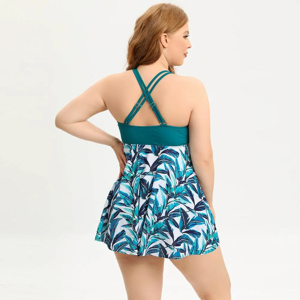 Plus Size Two Piece Wide Strap Tankini Dress with Short sold by CRAVE by Frederick Wilhelm product image thumbnail 2