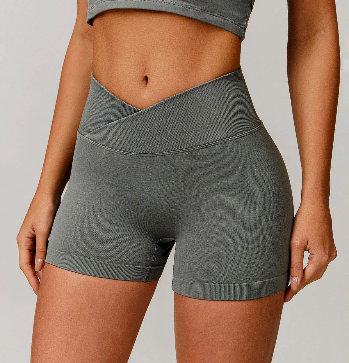 High Waisted Crossover Solid Athletic Shorts sold by CRAVE by Frederick Wilhelm product image thumbnail 3