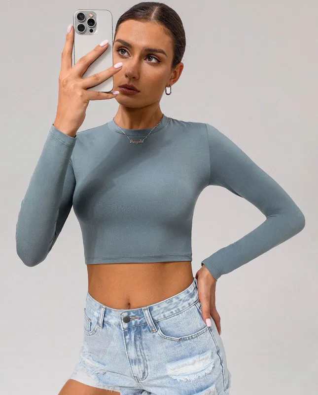 Basic Long Sleeve Fitted Crop Tee Shirt sold by CRAVE by Frederick Wilhelm