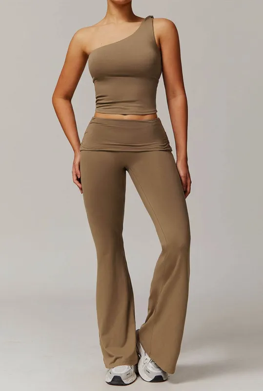 Active Wear Set with One Shoulder Knot Design Tank Top and Flare Pants sold by CRAVE by Frederick Wilhelm