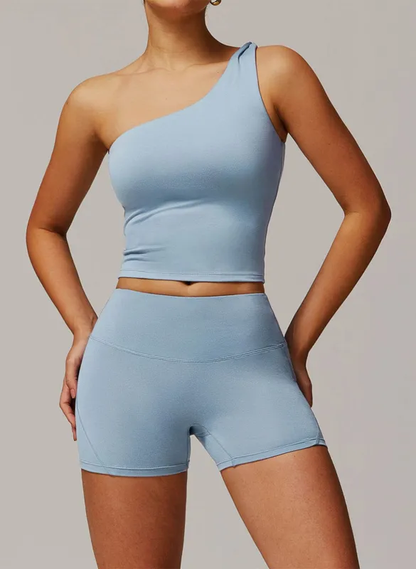 Active Wear Set with One Shoulder Knot Design Tank Top and Shorts sold by CRAVE by Frederick Wilhelm