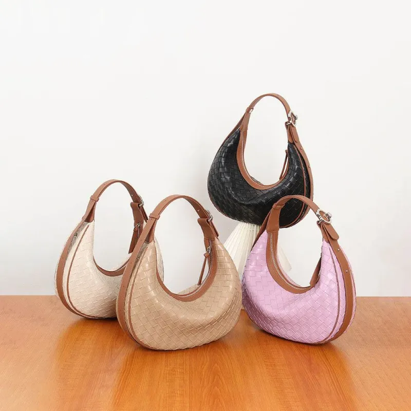 Woven Leather Handbag Half Moon Bag sold by CRAVE by Frederick Wilhelm
