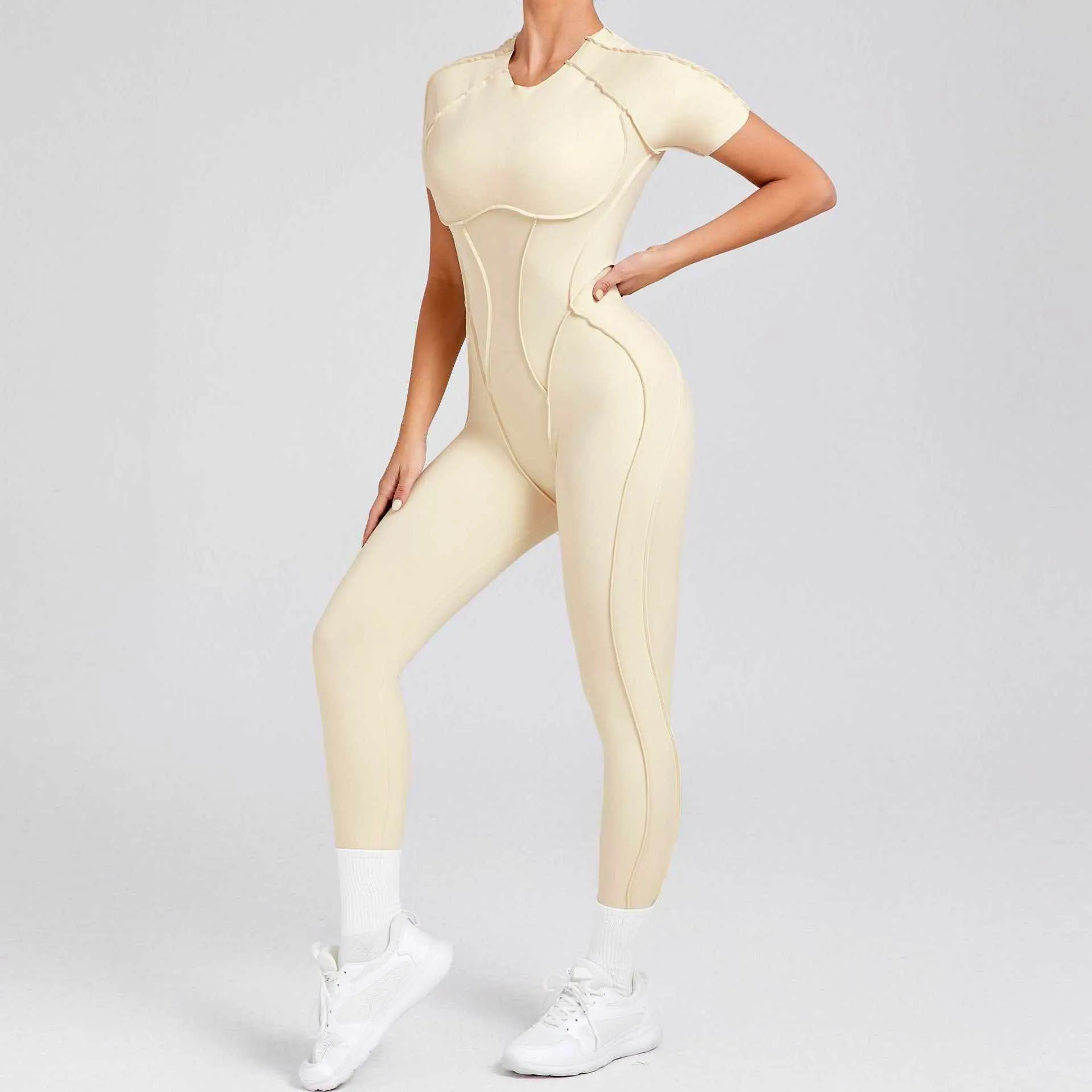 Short Sleeve Backless Yoga Jumpsuits sold by CRAVE by Frederick Wilhelm product image thumbnail 4