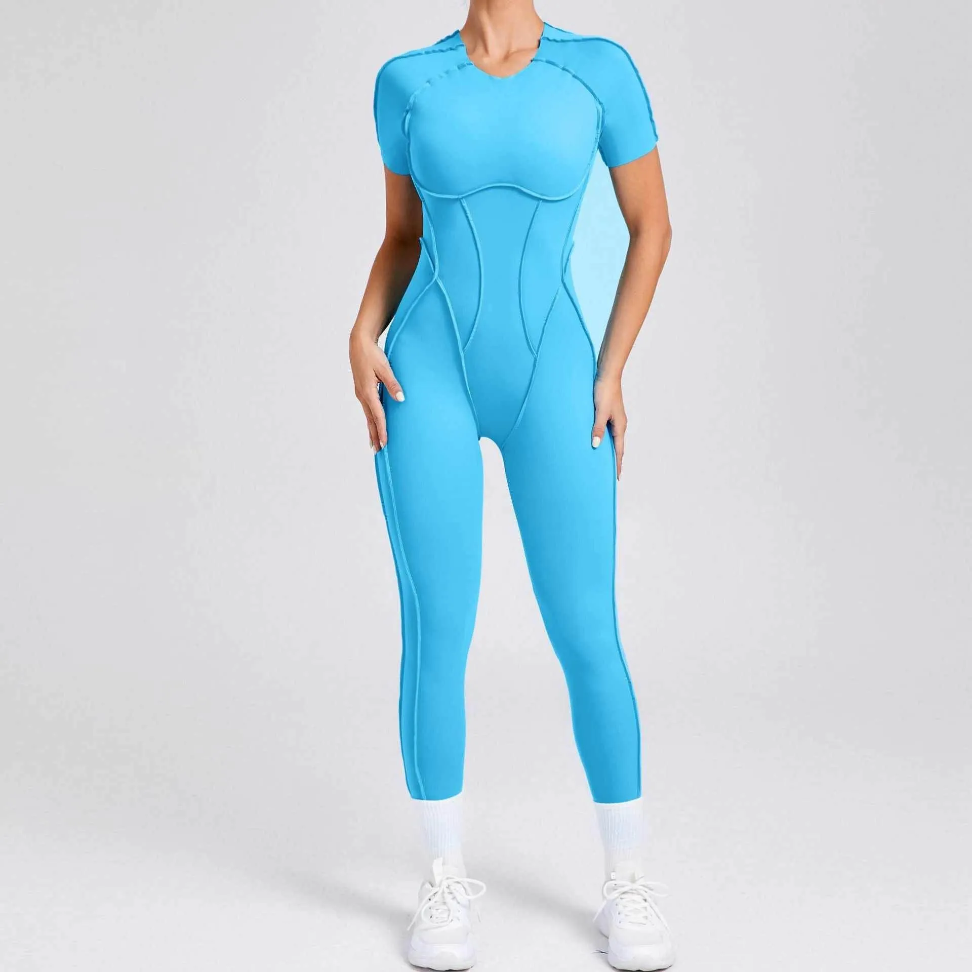 Short Sleeve Backless Yoga Jumpsuits sold by CRAVE by Frederick Wilhelm product image thumbnail 5