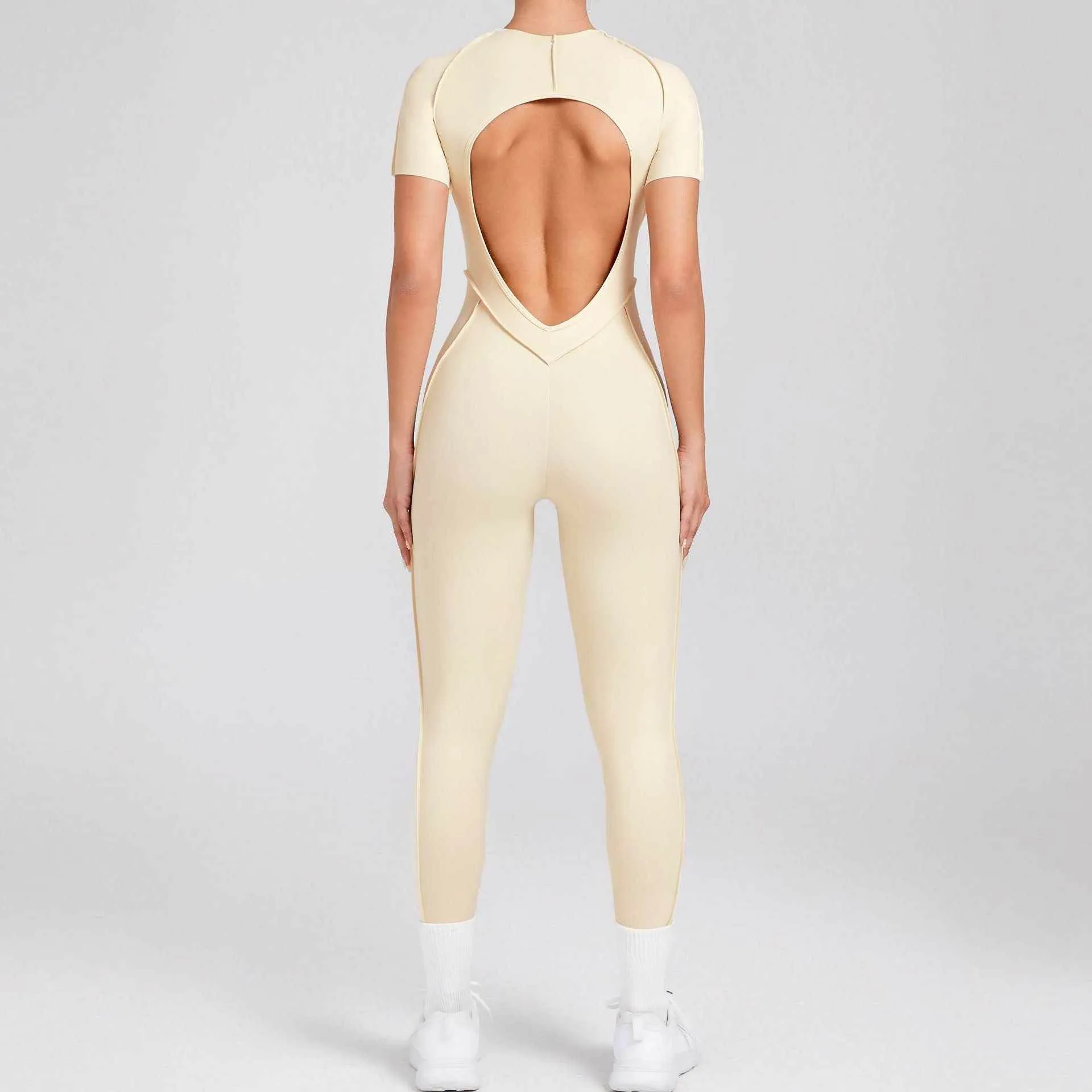 Short Sleeve Backless Yoga Jumpsuits sold by CRAVE by Frederick Wilhelm product image thumbnail 2