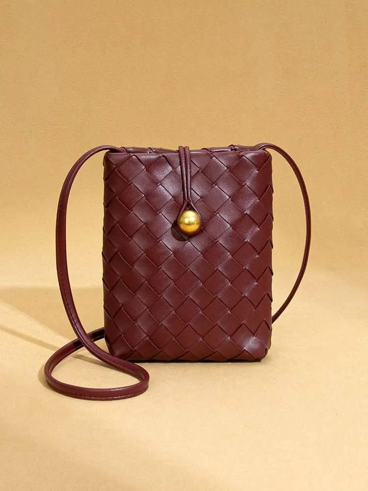 Woven Leather Cell Phone Purses Mini Crossbody Bag sold by CRAVE by Frederick Wilhelm product image thumbnail 4