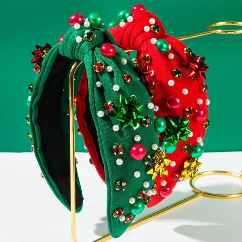 Christmas Knotted Headband with Embellished Crystals and Pearls sold by CRAVE by Frederick Wilhelm