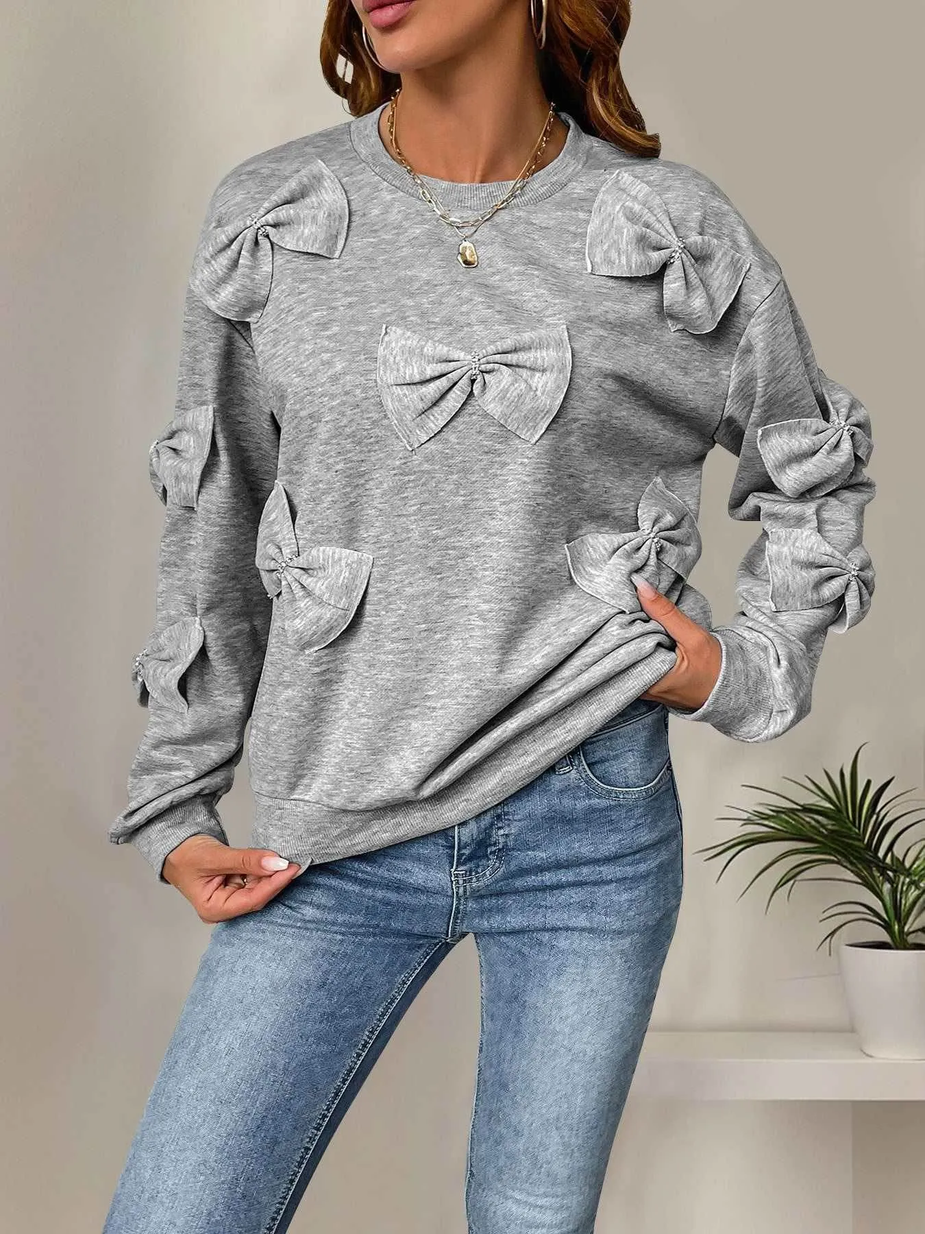 Bows Oversized Crewneck Long Sleeve Sweatshirt sold by CRAVE by Frederick Wilhelm product image thumbnail 3