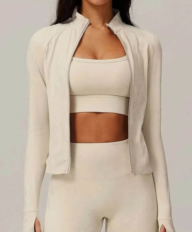 Full Zipper Long Sleeve Yoga Jacket With Gold Blocking Pattern sold by CRAVE by Frederick Wilhelm