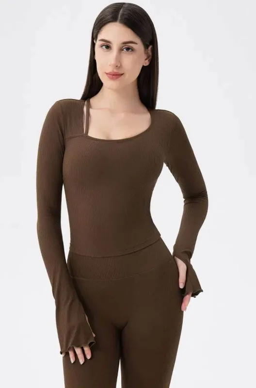 Long Sleeves Ribbed Yoga T-Shirt sold by CRAVE by Frederick Wilhelm