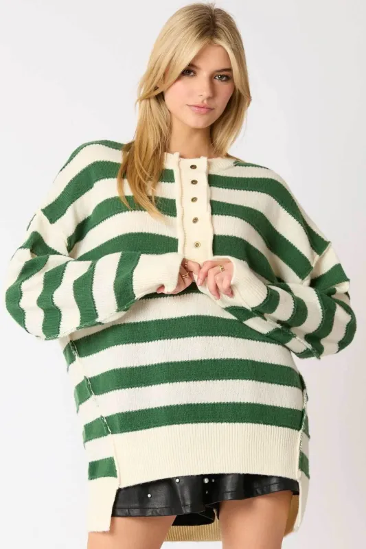 Long Sleeve Button Striped Pullover Sweater sold by CRAVE by Frederick Wilhelm
