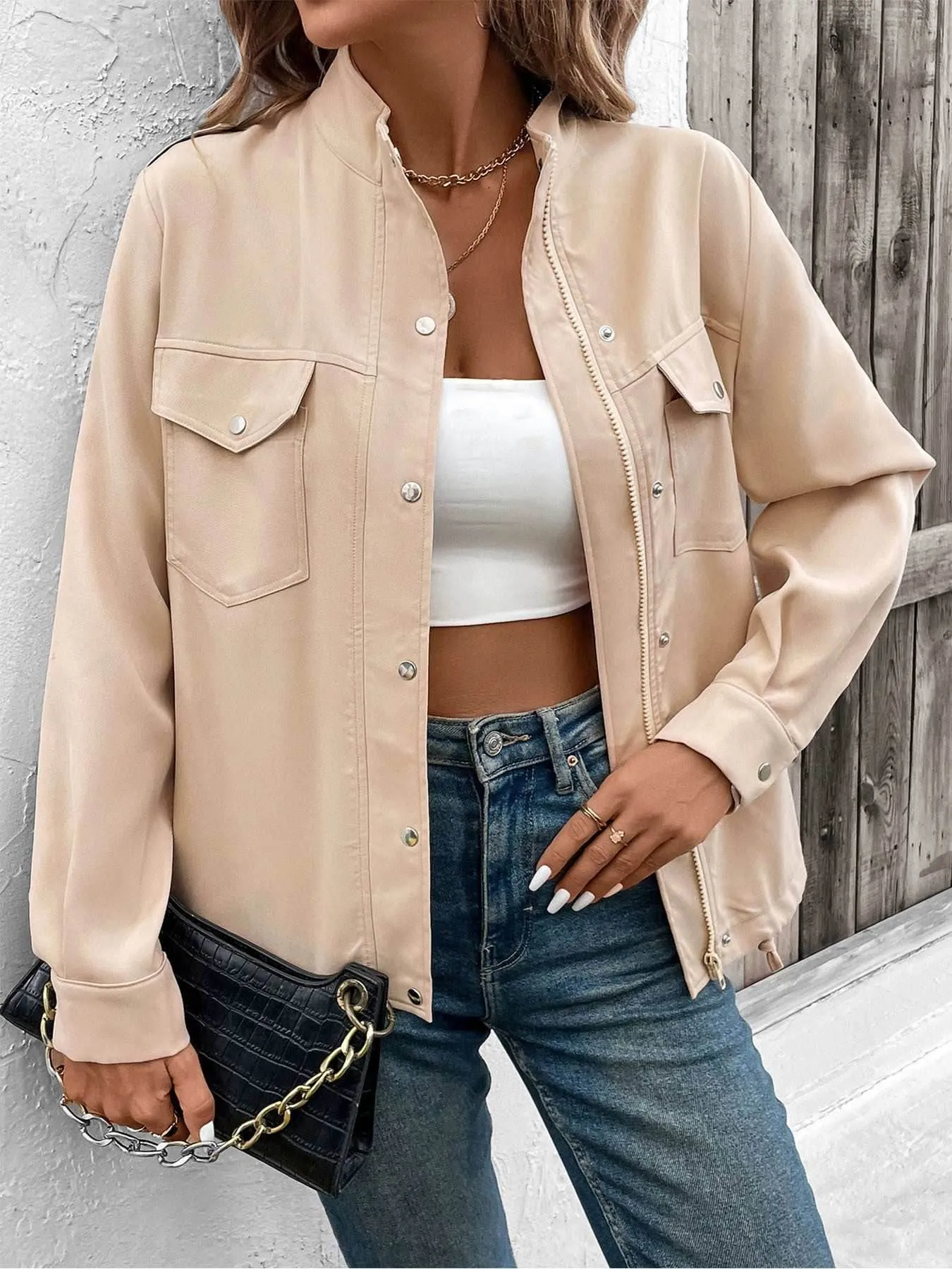 Casual Long Sleeve Shacket with Pockets sold by CRAVE by Frederick Wilhelm product image thumbnail 3