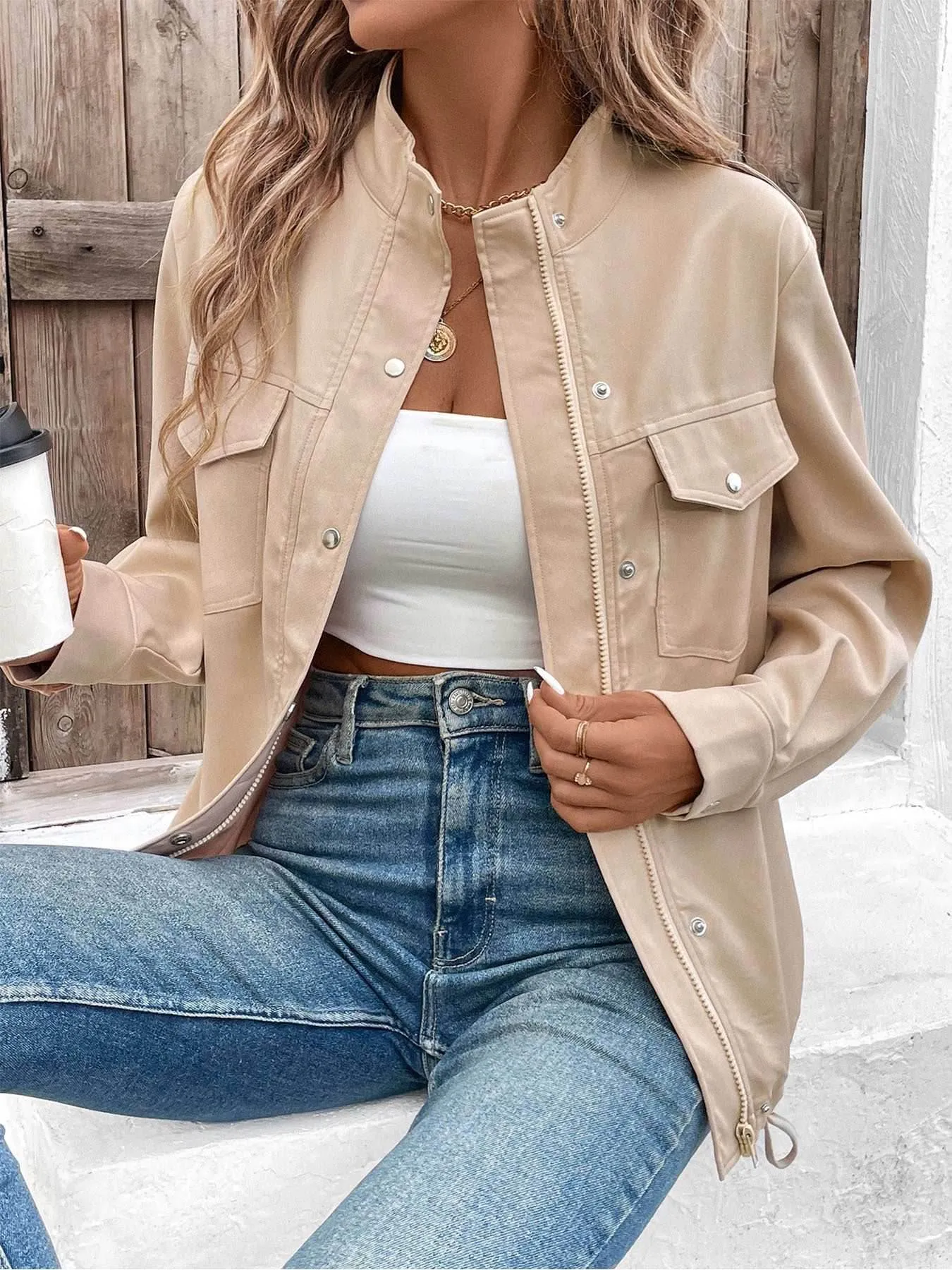 Casual Long Sleeve Shacket with Pockets sold by CRAVE by Frederick Wilhelm product image thumbnail 5