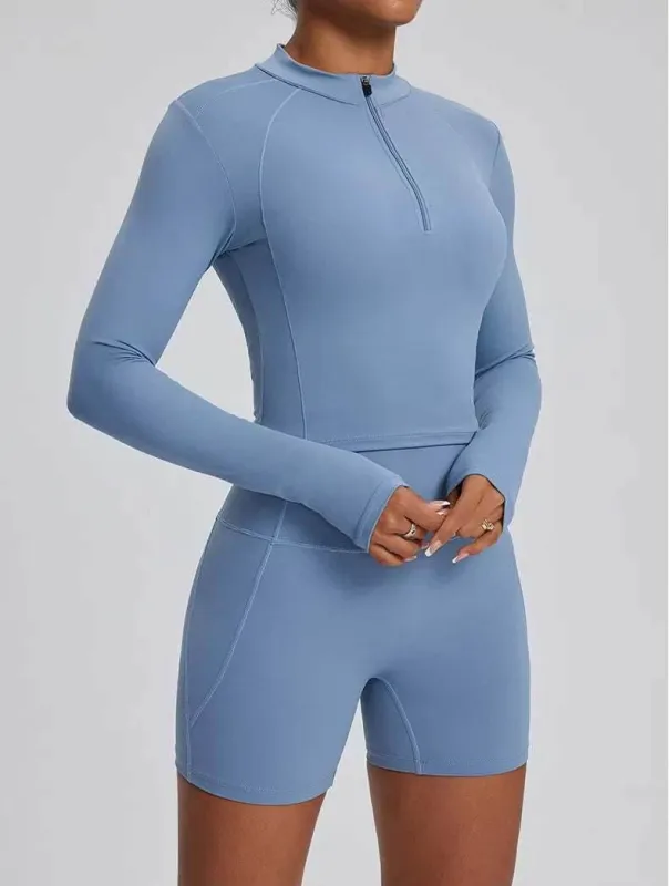 High Waist Fitness Set With Long Sleeve Shirt & Short sold by CRAVE by Frederick Wilhelm