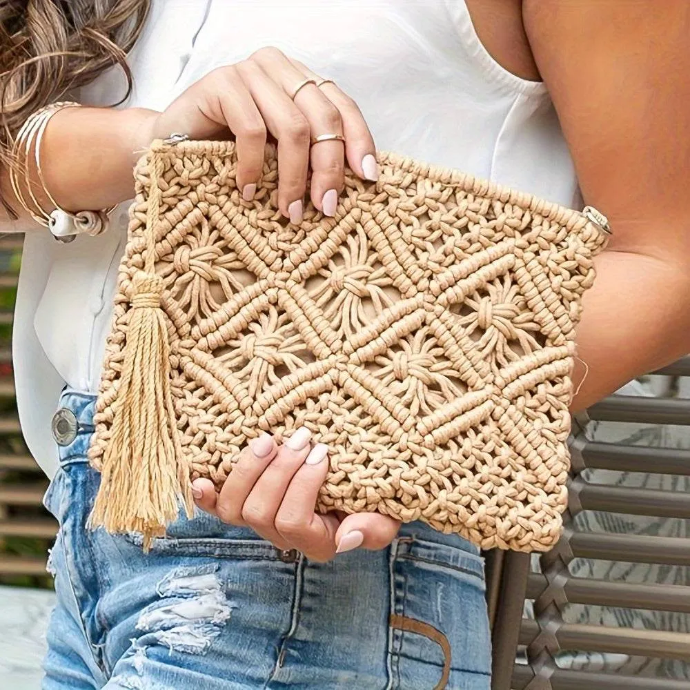 Geometric Print Fabric Straw Woven Clutch Bag sold by CRAVE by Frederick Wilhelm product image thumbnail 4