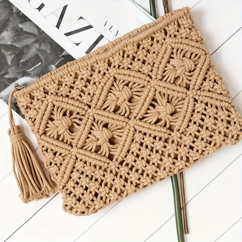 Geometric Print Fabric Straw Woven Clutch Bag sold by CRAVE by Frederick Wilhelm