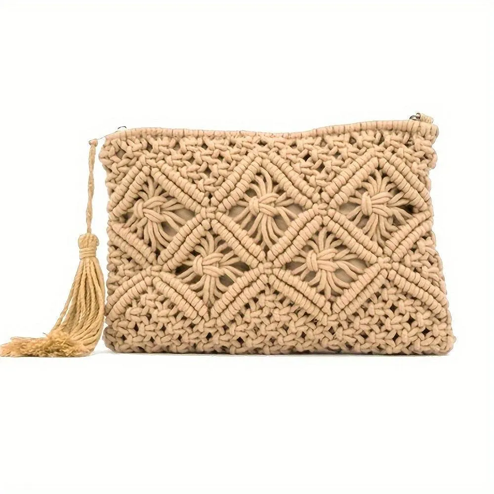 Geometric Print Fabric Straw Woven Clutch Bag sold by CRAVE by Frederick Wilhelm product image thumbnail 3