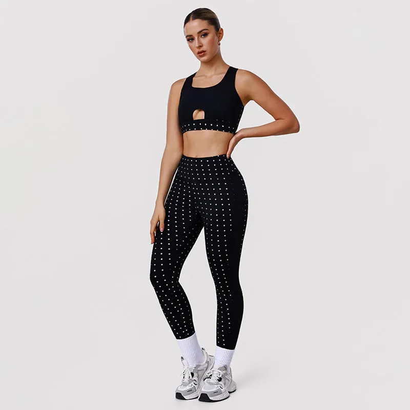White Polka Dot Black Activewear Set with Bra and Legging sold by CRAVE by Frederick Wilhelm product image thumbnail 3