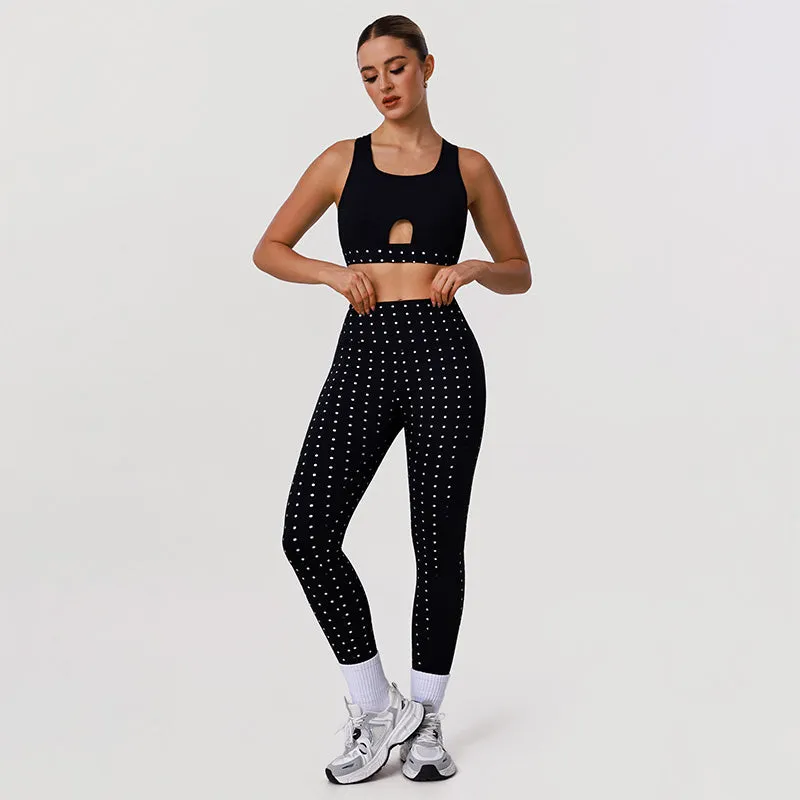 White Polka Dot Black Activewear Set with Bra and Legging made by CRAVE by Frederick Wilhelm
