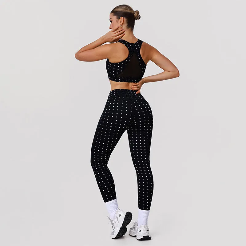 White Polka Dot Black Activewear Set with Bra and Legging sold by CRAVE by Frederick Wilhelm product image thumbnail 2