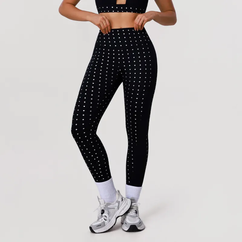 White Polka Dot Black High Waist Leggings Yoga Pants made by CRAVE by Frederick Wilhelm