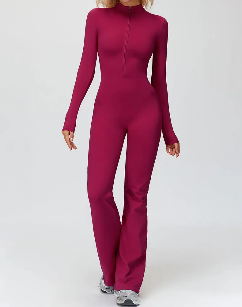 Long Sleeve Flare Workout Jumpsuit Zip Up Wide Leg Bodysuit sold by CRAVE by Frederick Wilhelm product image thumbnail 3