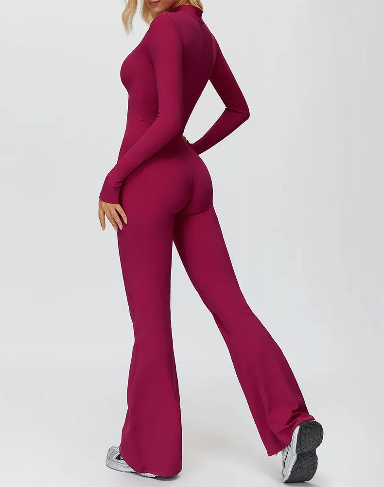 Long Sleeve Flare Workout Jumpsuit Zip Up Wide Leg Bodysuit sold by CRAVE by Frederick Wilhelm product image thumbnail 2