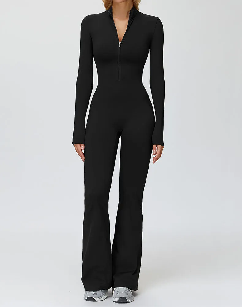 Long Sleeve Flare Workout Jumpsuit Zip Up Wide Leg Bodysuit sold by CRAVE by Frederick Wilhelm product image thumbnail 5