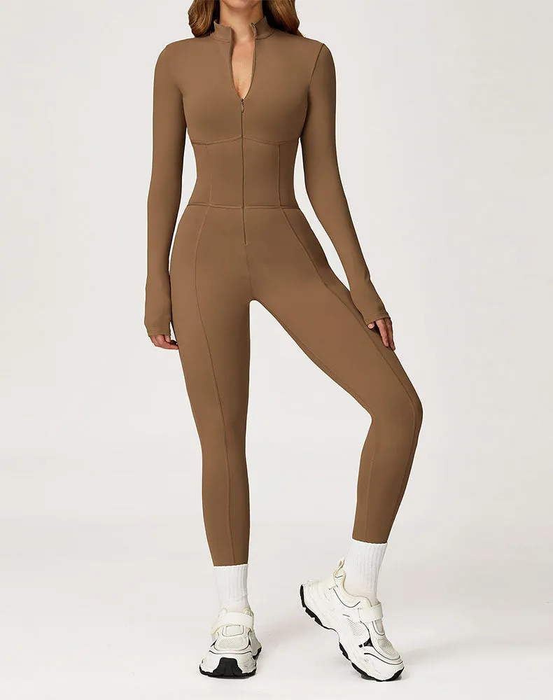 Contour Seams Workout Jumpsuit Zip Up One Piece Bodysuit sold by CRAVE by Frederick Wilhelm