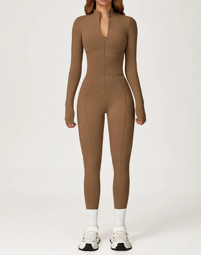 Contour Seams Workout Jumpsuit Zip Up One Piece Bodysuit sold by CRAVE by Frederick Wilhelm product image thumbnail 3