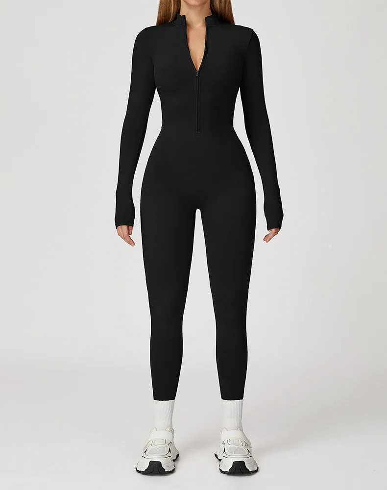 Long Sleeve Workout Jumpsuit Zip Up One Piece Bodysuit sold by CRAVE by Frederick Wilhelm product image thumbnail 3