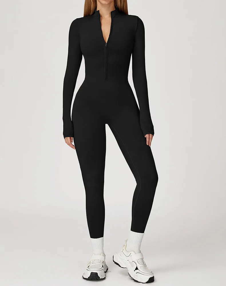 Long Sleeve Workout Jumpsuit Zip Up One Piece Bodysuit sold by CRAVE by Frederick Wilhelm product image thumbnail 4