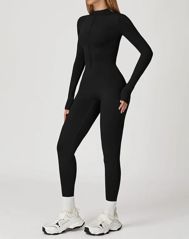 Long Sleeve Yoga Jumpsuit Zip Up Bodysuit with Chest Pads sold by CRAVE by Frederick Wilhelm product image thumbnail 4