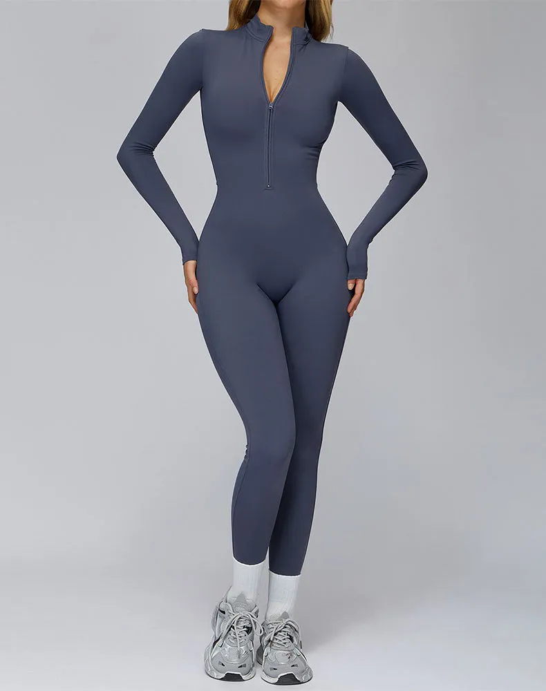Long Sleeve Yoga Jumpsuit Zip Up Bodysuit with Chest Pads sold by CRAVE by Frederick Wilhelm product image thumbnail 5