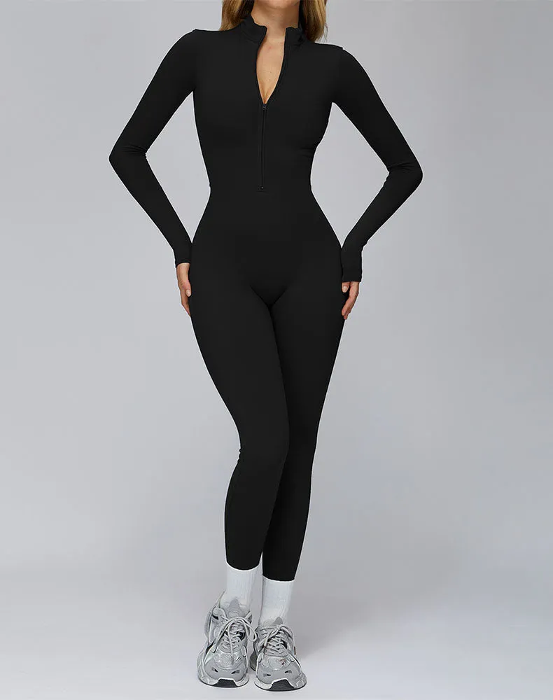 Long Sleeve Yoga Jumpsuit Zip Up Bodysuit with Chest Pads sold by CRAVE by Frederick Wilhelm