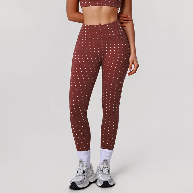 Silver Polka Dot Yoga Leggings High Waisted Workout Pants made by CRAVE by Frederick Wilhelm