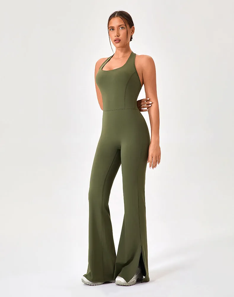 Halter Neck Flare Jumpsuit One Piece Side Split Yoga Rompers sold by CRAVE by Frederick Wilhelm product image thumbnail 5