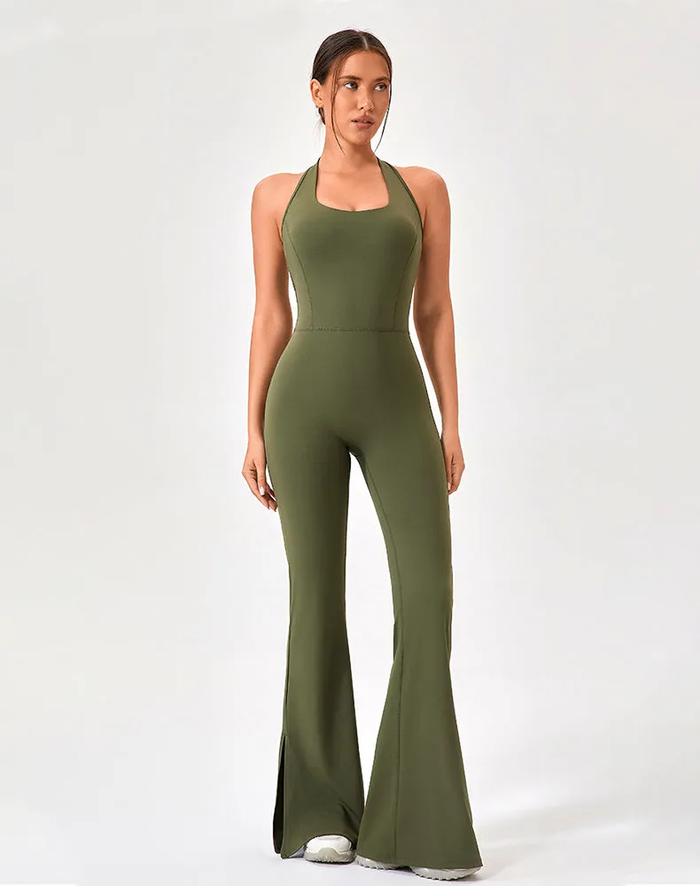 Halter Neck Flare Jumpsuit One Piece Side Split Yoga Rompers sold by CRAVE by Frederick Wilhelm product image thumbnail 4
