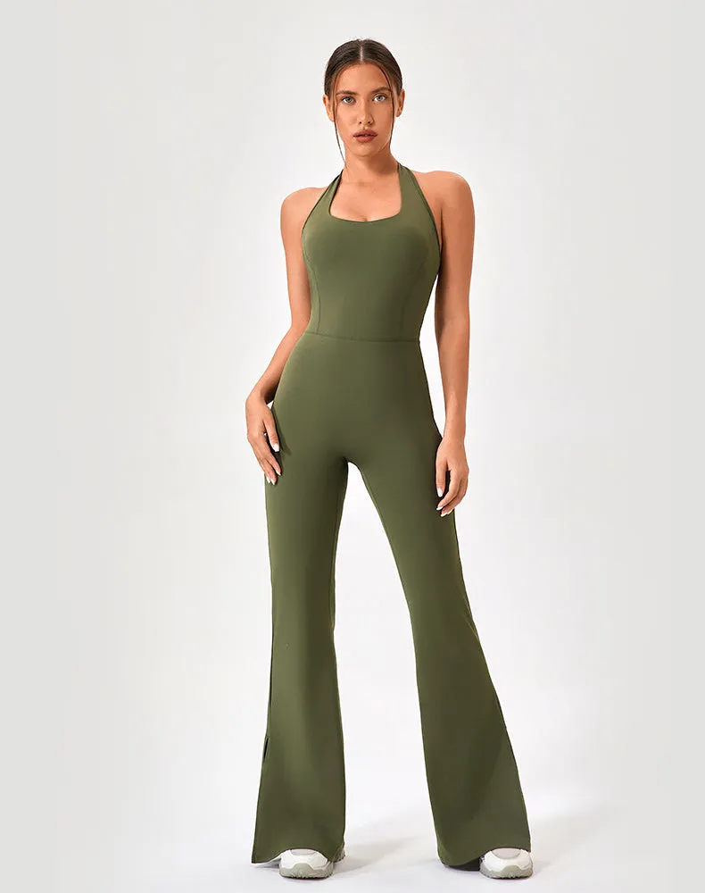 Halter Neck Flare Jumpsuit One Piece Side Split Yoga Rompers sold by CRAVE by Frederick Wilhelm product image thumbnail 2