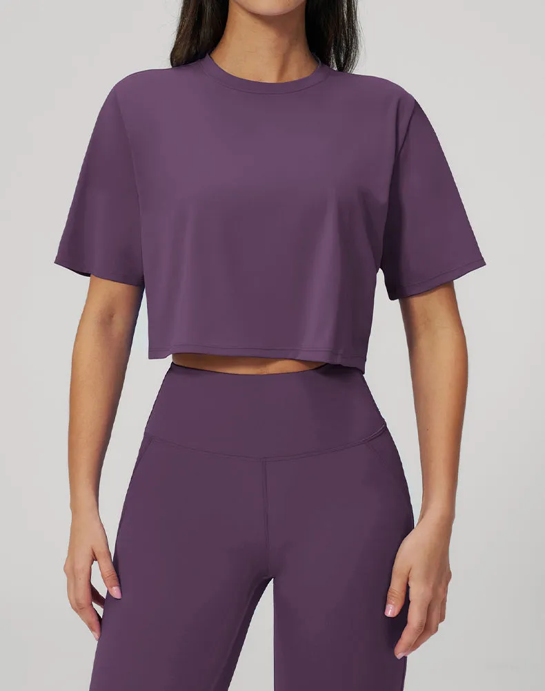 Short Sleeve Crop Tops Round Neck T-Shirts Loose Fit Blouse sold by CRAVE by Frederick Wilhelm product image thumbnail 5
