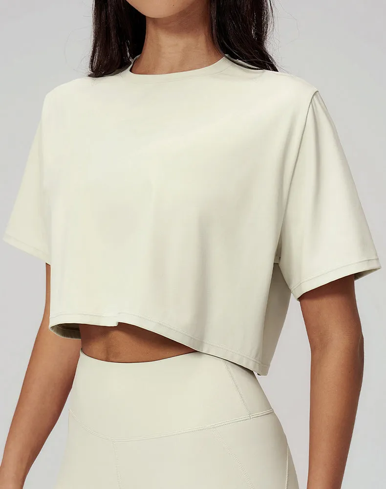 Short Sleeve Crop Tops Round Neck T-Shirts Loose Fit Blouse sold by CRAVE by Frederick Wilhelm product image thumbnail 3