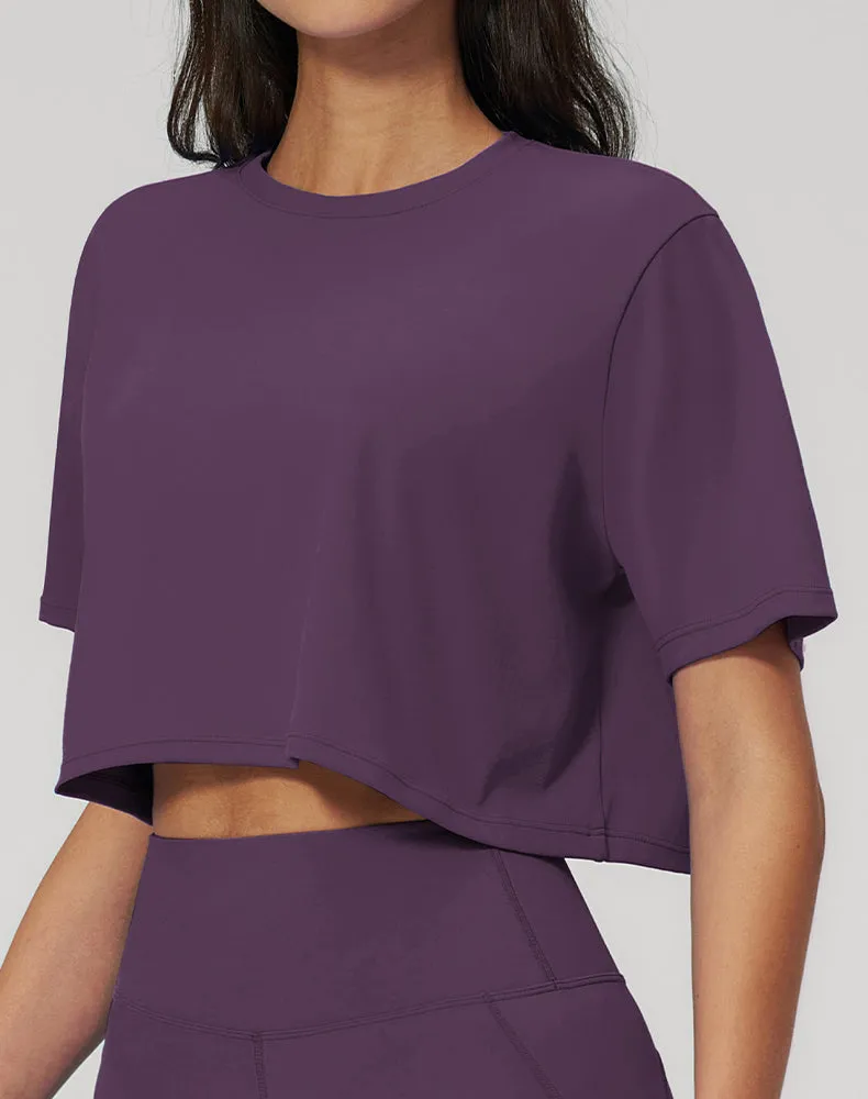 Short Sleeve Crop Tops Round Neck T-Shirts Loose Fit Blouse sold by CRAVE by Frederick Wilhelm product image thumbnail 4
