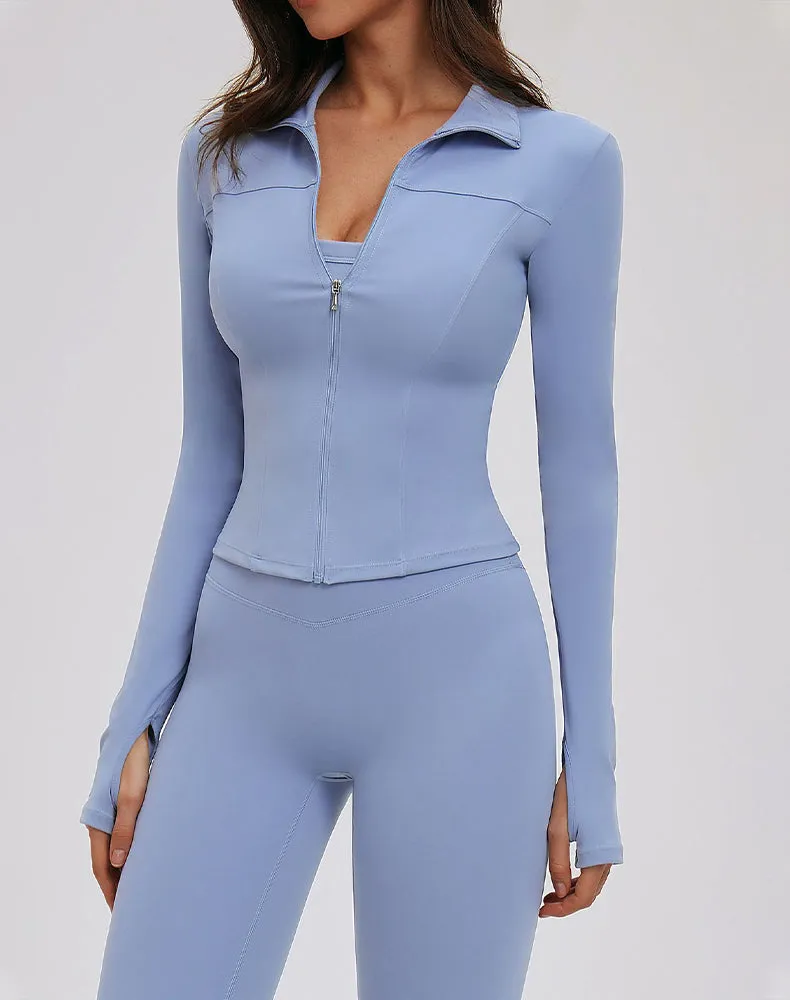 Cropped Jacket Zip Slim Fit Athletic Tops with Thumb Holes sold by CRAVE by Frederick Wilhelm product image thumbnail 5
