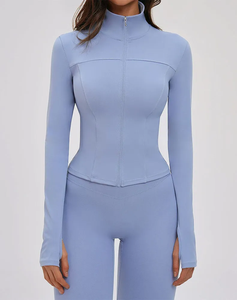 Cropped Jacket Zip Slim Fit Athletic Tops with Thumb Holes sold by CRAVE by Frederick Wilhelm product image thumbnail 3