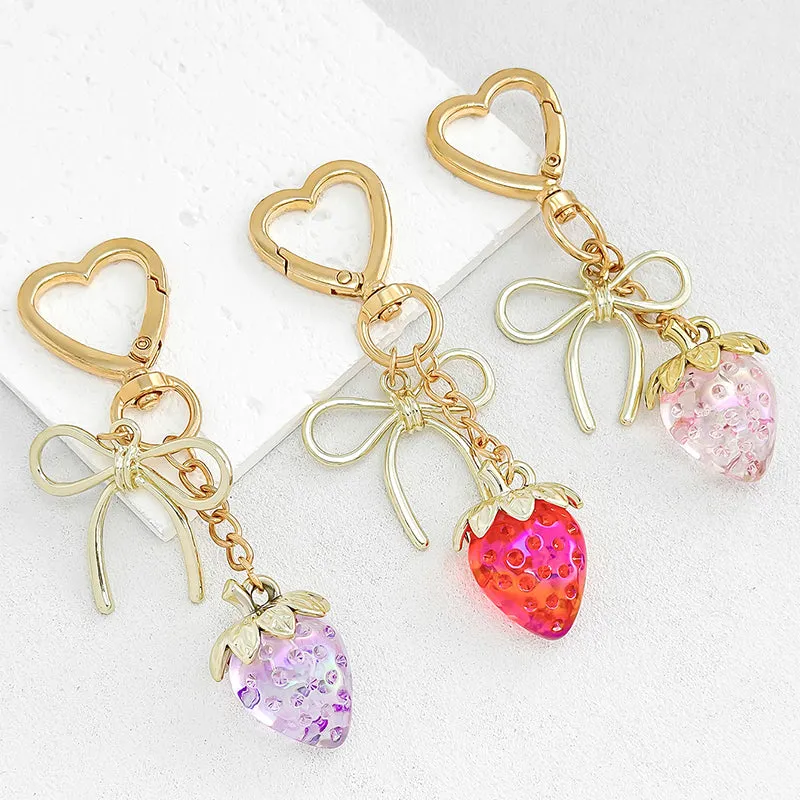 Strawberry Bow Keychain Clear Purple Cute Bag Heart Charms sold by CRAVE by Frederick Wilhelm product image thumbnail 2