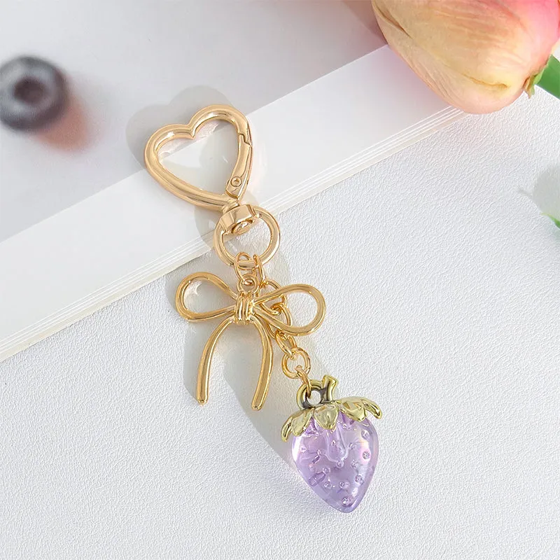 Strawberry Bow Keychain Clear Purple Cute Bag Heart Charms sold by CRAVE by Frederick Wilhelm product image thumbnail 4